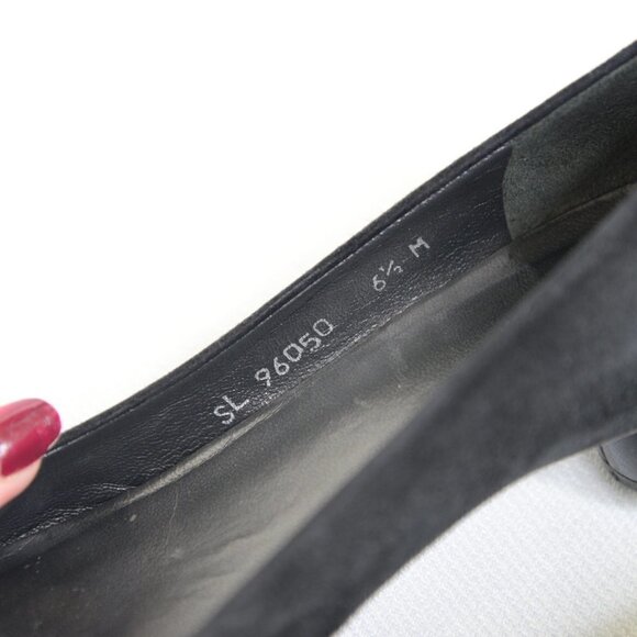 Stuart Weitzman Black Suede Pointed Toe Sculptural Heels Sz 6.5 - Picture 7 of 10